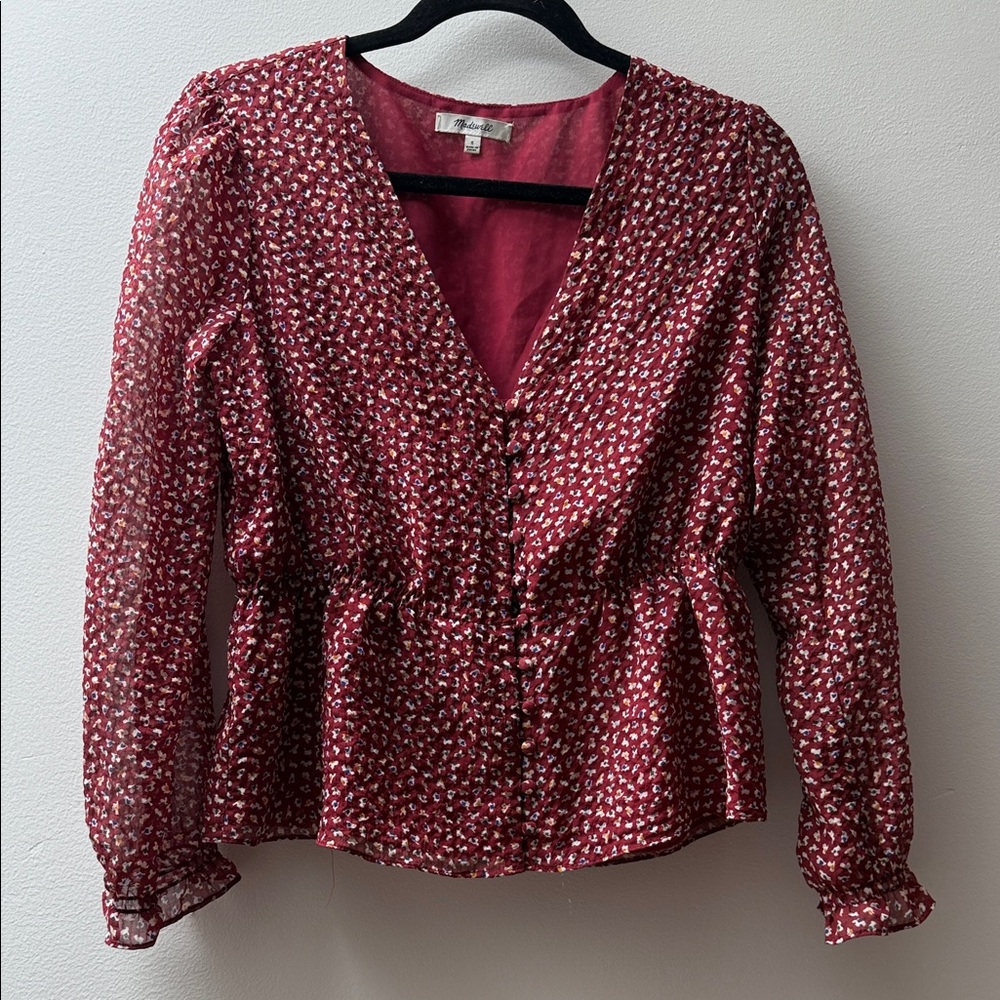 Madewell Burgundy Floral Button-Up Blouse